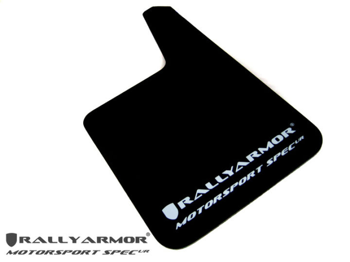 Rally Armor Universal Fit (No Hardware) Motorsport Spec Black UR Mud Flap w/ Gray Logo - Bull Strap