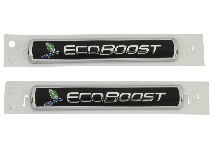 Ford Racing Black/Silver EcoBoost Emblem 3-1/2in x 9/16in - Set of 2 - Bull Strap
