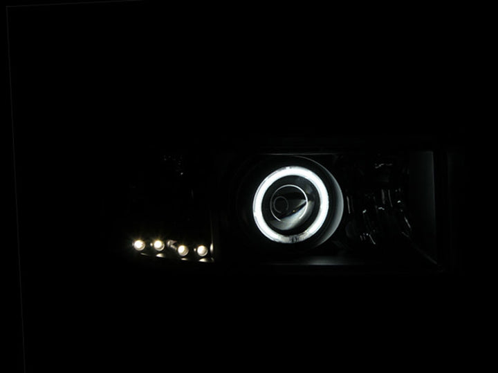 ANZO 1994-2001 Dodge Ram Projector Headlights w/ Halo Black - Bull Strap