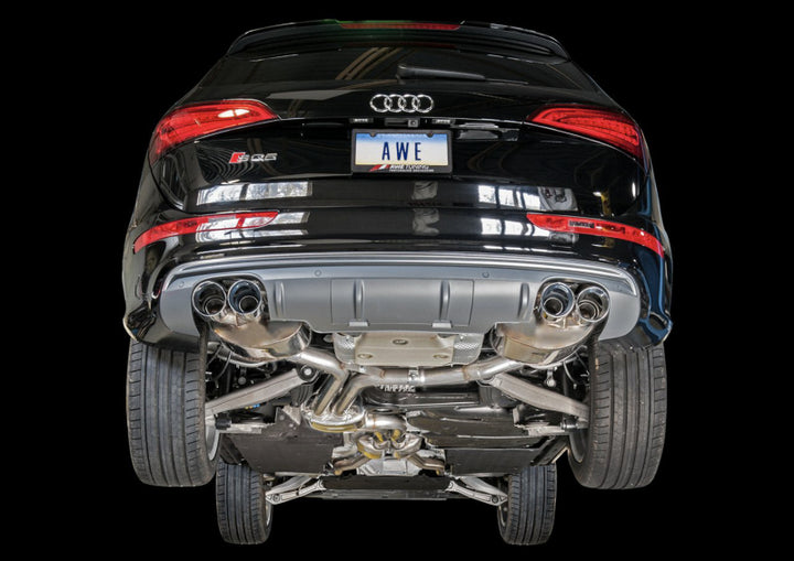 AWE Tuning Audi 8R SQ5 Touring Edition Exhaust - Quad Outlet Chrome Silver Tips - Bull Strap