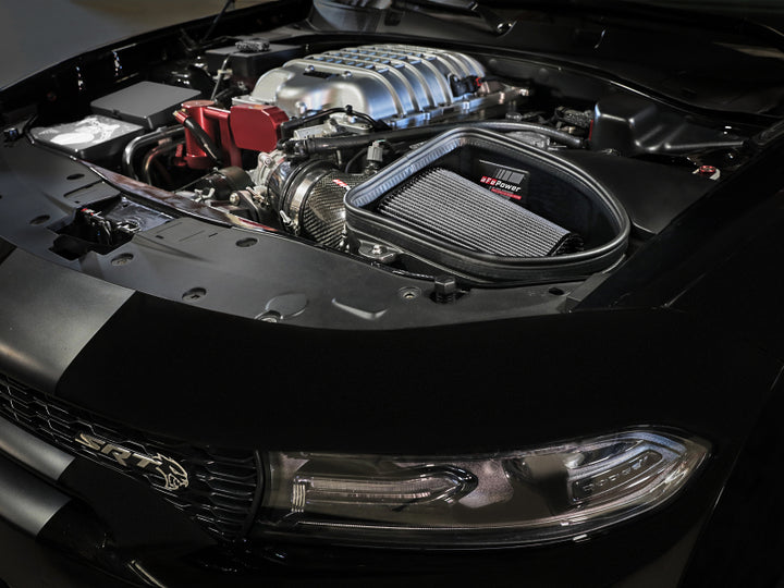 aFe Dodge Charger SRT Hellcat Redeye 21-23 V8-6.2L Track Series Stage-2 Carbon Fiber Intake System - Bull Strap