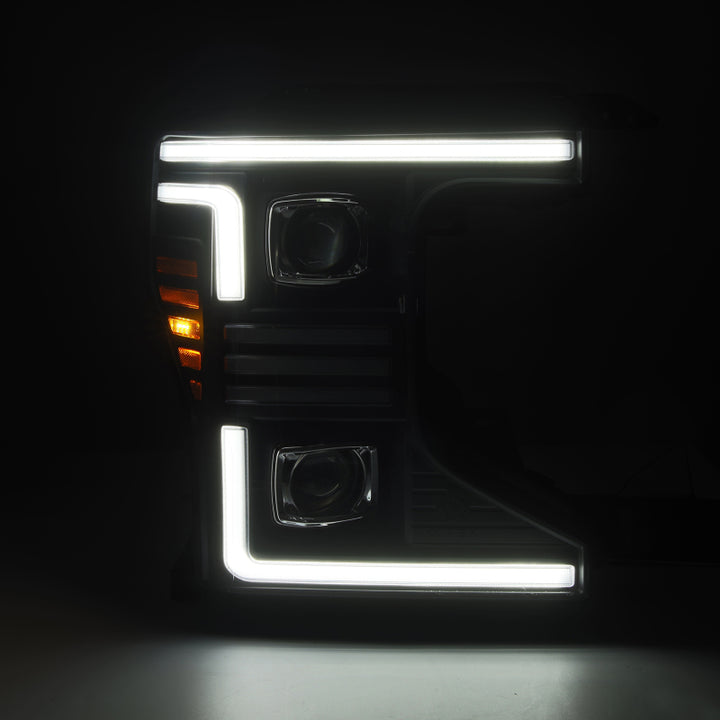 AlphaRex 20-22 Ford F150 Pro-Series Projector Headlights Black w/ Activation Light / Seq. Sig. / DRL - Bull Strap
