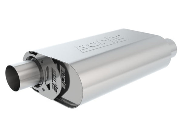 Borla CrateMuffler SBC 283 / 327 / 350 2.5 inch Offset/Center 14in x 4.35in x 9in Oval Muffler - Bull Strap