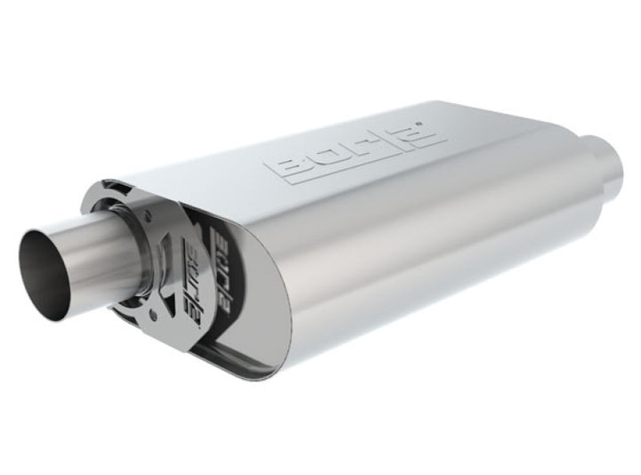 Borla CrateMuffler SBC 283 / 327 / 350 2.5 inch Offset/Center 14in x 4.35in x 9in Oval Muffler - Bull Strap