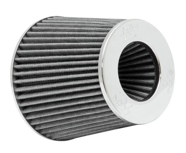 K&N Universal Filter Chrome Round Tapered White - 4in Flange ID x 1.125in Flange Length x 5.5in H - Bull Strap
