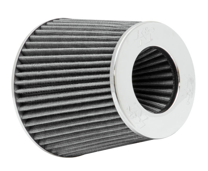K&N Universal Filter Chrome Round Tapered White - 4in Flange ID x 1.125in Flange Length x 5.5in H - Bull Strap