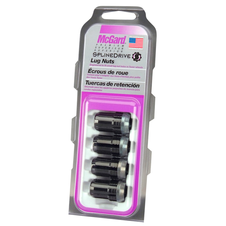 McGard SplineDrive Lug Nut (Cone Seat) M12X1.25 / 1.24in. Length (4-Pack) - Black (Req. Tool) - Bull Strap