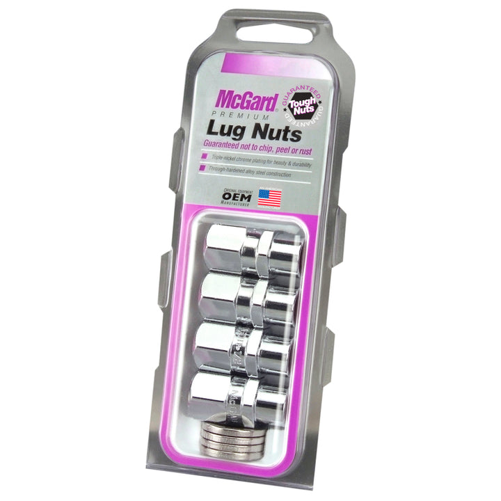 McGard Hex Lug Nut (Drag Racing Short Shank) M12X1.5 / 13/16 Hex / 1.6in. Length (4-Pack) - Chrome - Bull Strap