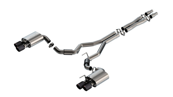 Borla 2024 Ford Mustang GT 5.0L V8 w/ Active Exhaust S-Type Cat-Back Exhaust System - Carbon Fiber - Bull Strap