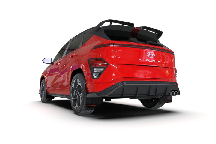 Rally Armor 24-25 Hyundai Kona N Line Black UR Mud Flap - White Logo - Bull Strap