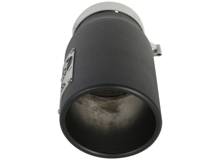 aFe Power Diesel Exhaust Tip Black- 4 in In x 5 out X 12 in Long Bolt On (Right) - Bull Strap