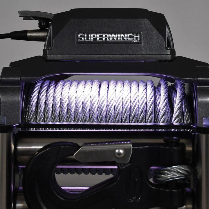 Superwinch 12000 LBS 12V DC 3/8in x 85ft Wire Rope SX 12000 Winch - Graphite - Bull Strap