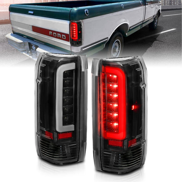 ANZO 1987-1996 Ford F-150 LED Taillights Black Housing Clear Lens (Pair) - Bull Strap