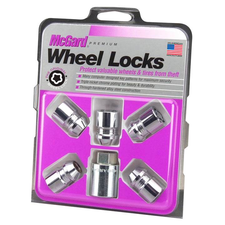 McGard Wheel Lock Nut Set - 5pk. (Cone Seat) M12X1.5 / 13/16 Hex / 1.28in. Length - Chrome - Bull Strap