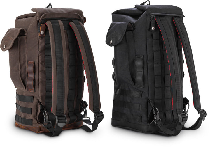Burly Brand Voyager Sissy Bar Backpack - Dark Oak - Bull Strap