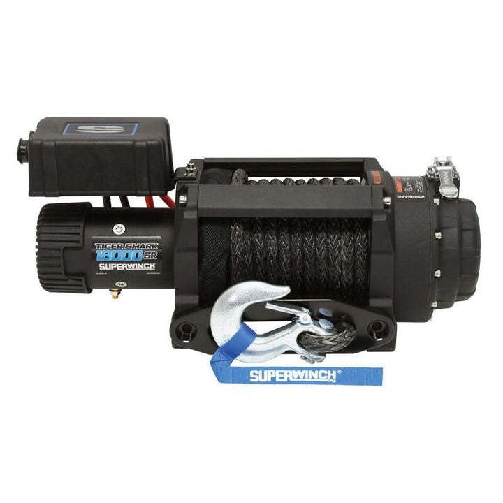 Superwinch 18000 LBS 12V DC 33/64in x 79 ft Synthetic Rope Tiger Shark 18000SR Winch - Bull Strap