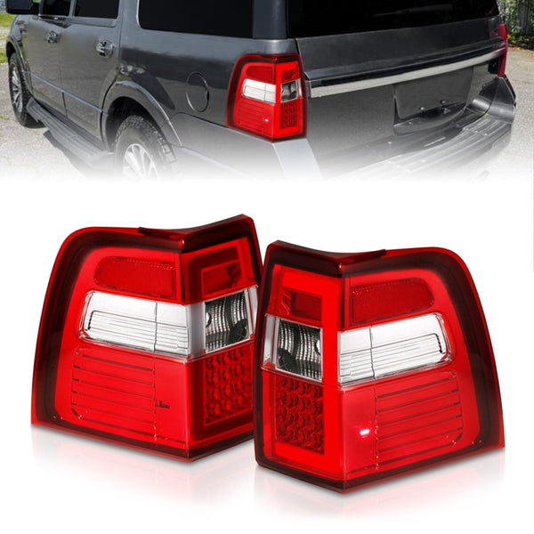 ANZO 07-17 For Expedition LED Taillights w/ Light Bar Chrome Housing Red/Clear Lens - Bull Strap