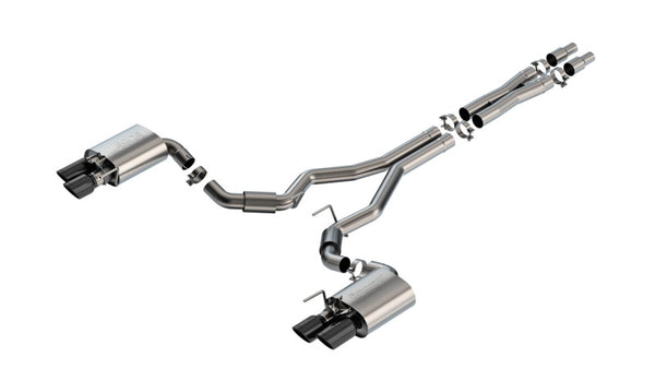 Borla 2024 Ford Mustang GT 5.0L V8 w/ Active Exhaust S-Type Cat-Back Exhaust System - Black Chrome - Bull Strap