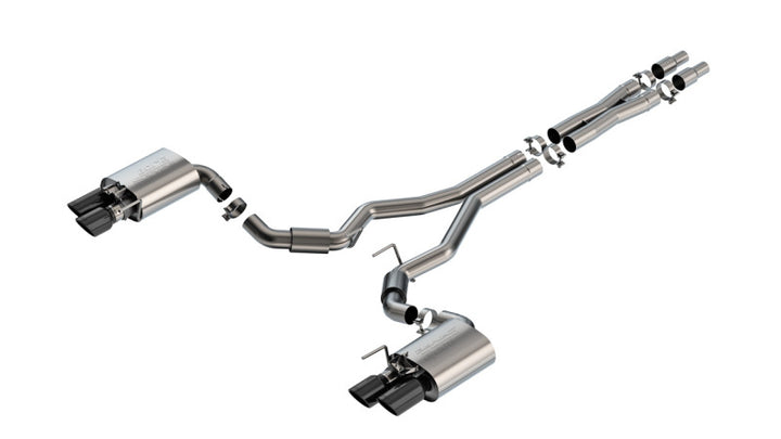 Borla 2024 Ford Mustang GT 5.0L V8 w/ Active Exhaust S-Type Cat-Back Exhaust System - Black Chrome - Bull Strap