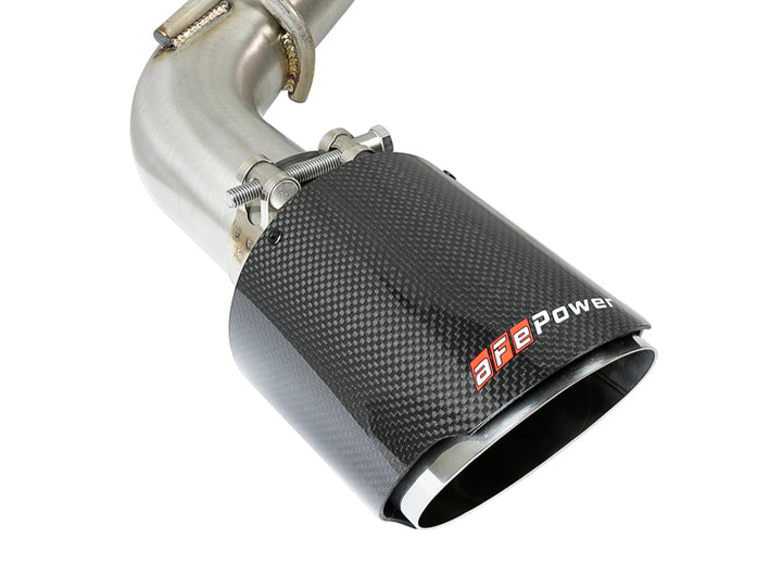 aFe POWER Takeda 2.5in 304 SS CB Exhaust w/ Carbon Fiber Tips 17-19 Infiniti Q60 V6-3.0L (tt) - Bull Strap