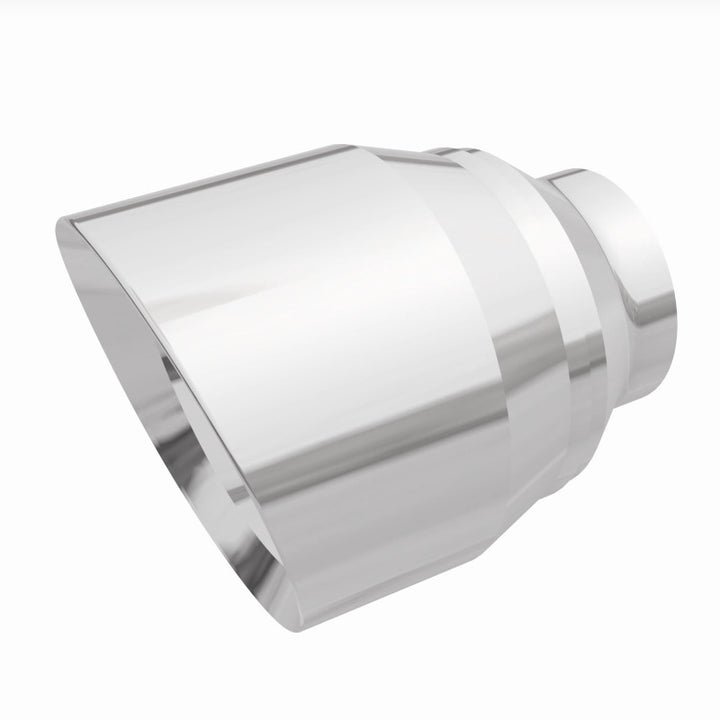 MagnaFlow Tip Stainless Double Wall Round Single Outlet Polished 4.5in DIA 2.5in Inlet 5.75in Length - Bull Strap