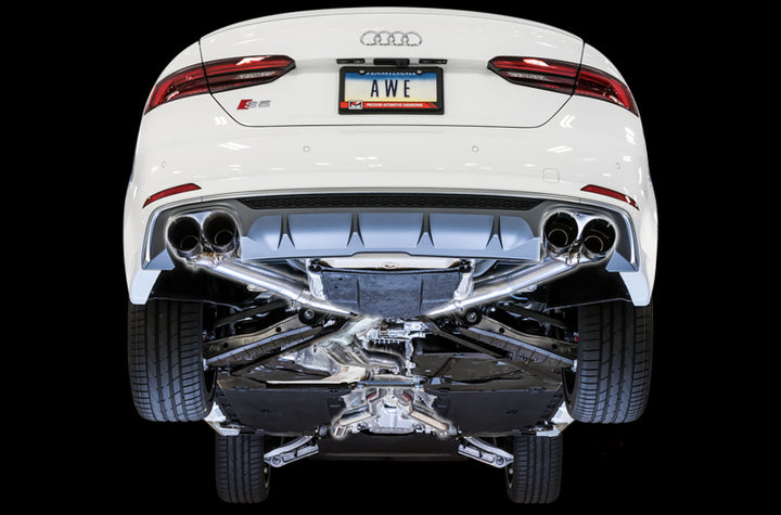 AWE Tuning Audi B9 S5 Sportback Track Edition Exhaust - Non-Resonated (Black 102mm Tips) - Bull Strap