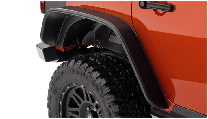 Bushwacker 07-18 Jeep Wrangler Unlimited Flat Style Flares 4pc 4-Door Sport Utility Only - Black - Bull Strap