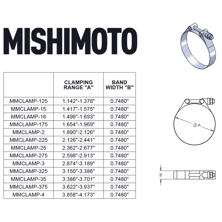 Mishimoto Stainless Steel T-Bolt Clamp 3.62in.-3.93in. (92mm-100mm) - Bull Strap