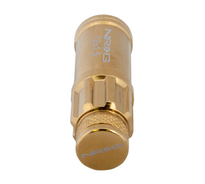 NRG 700 Series M12 X 1.5 Steel Lug Nut w/Dust Cap Cover Set 21 Pc w/Locks & Socket - Chrome Gold - Bull Strap