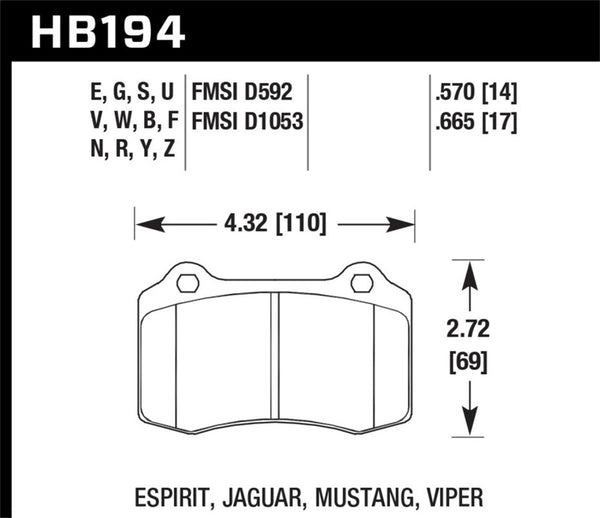 Hawk 2010 Camaro SS Performance Ceramic Street Rear Brake Pads - Bull Strap