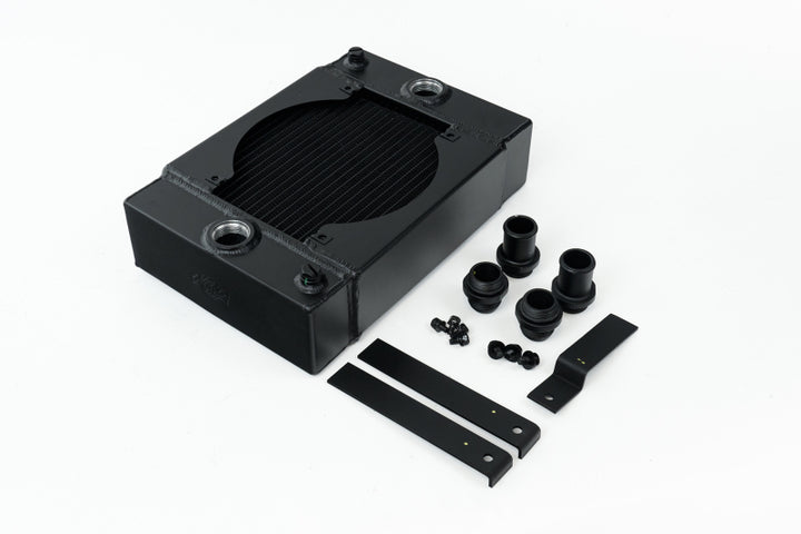 CSF Universal Drag Race / Tuck Radiator w/9in Spal Fan - 10.5in H x 10in L x 3.6in W - Black - Bull Strap