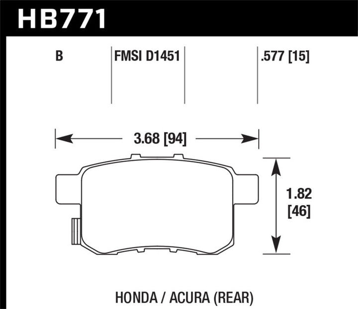 Hawk 08-16 Honda Accord High Performance Street 5.0 Rear Brake Pads - Bull Strap