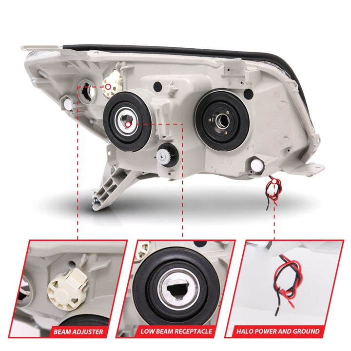 ANZO 2006-2009 Toyota 4Runner Projector Headlights w/ Halo Black - Bull Strap