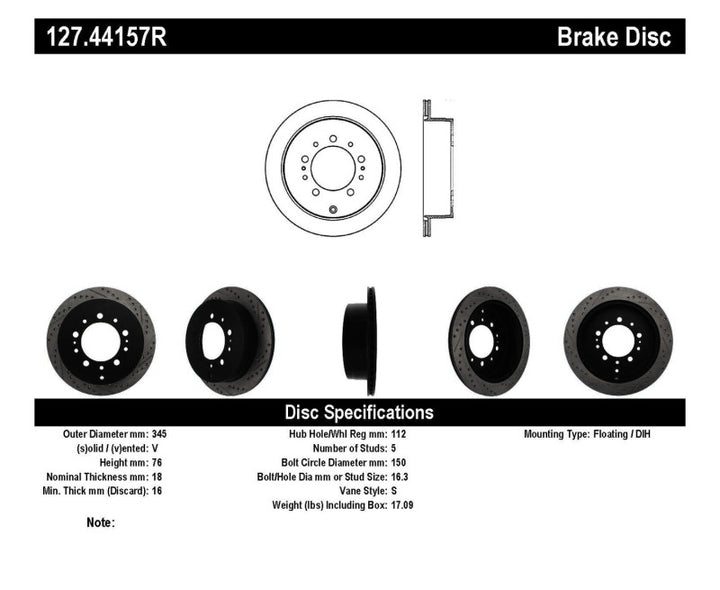 StopTech Slotted & Drilled Sport Brake Rotor - Bull Strap