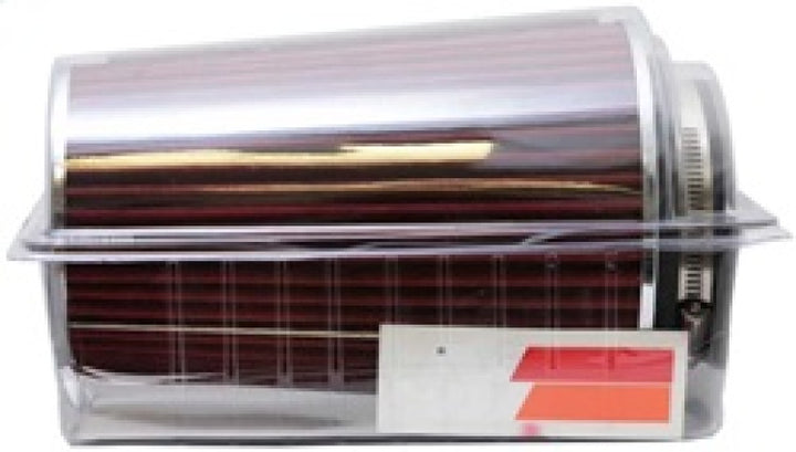 K&N Universal Air Filter Chrome Round Tapered Red - 4in Flange ID x 1.125in Flange Length x 9.5in H - Bull Strap