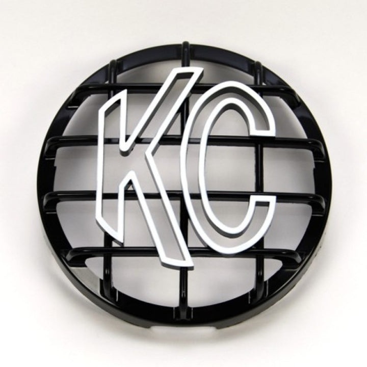 KC HiLiTES 6in. Round ABS Stone Guard for SlimLite/Daylighter Lights (Single) - Black/White KC Logo - Bull Strap