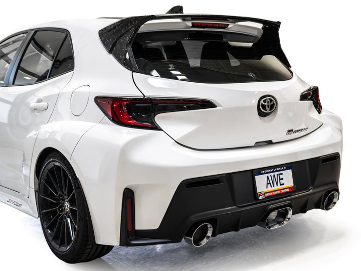 AWE 23-24 Toyota GR Corolla Touring Edition Catback Exhaust - Chrome Silver Tips - Bull Strap