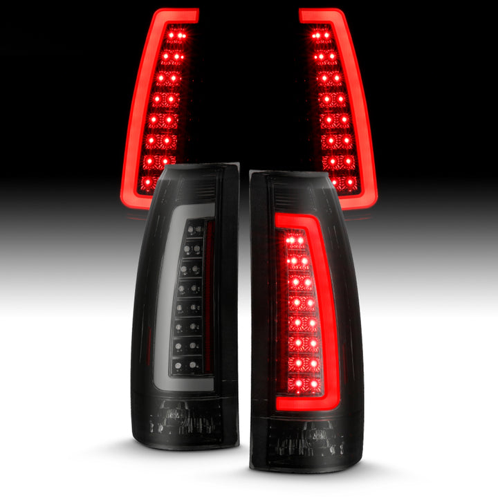 ANZO 1999-2000 Cadillac Escalade LED Taillights Black Housing Smoke Lens Pair - Bull Strap