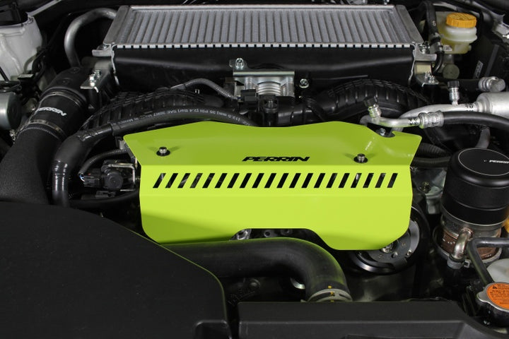 PERRIN 22-25 Subaru WRX Pulley Cover - Neon Yellow (TALL - For Use w/o PERRIN AOS) - Bull Strap