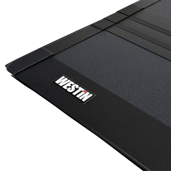 Westin 07-21 Toyota Tundra 5ft 7in Bed Hard Tri-Fold Tonneau Cover - Black - Bull Strap