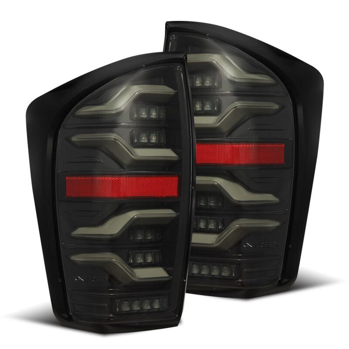 AlphaRex 16-21 Toyota Tacoma LUXX LED Taillights Alpha Blk w/Activ Light/Seq Signal - Bull Strap