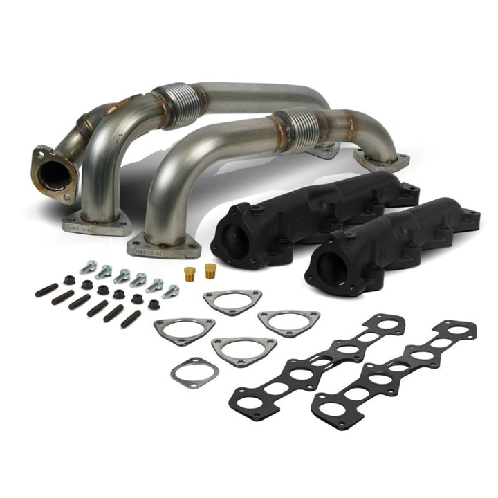 BD Diesel 08-10 Ford F-250/F-350/F-450/F-550 Powerstroke 6.4L Up Pipes Kit w/Manifold Set - Bull Strap