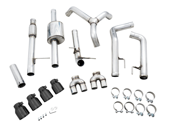 AWE Tuning 4th Gen GM 1500 5.3L 0FG Catback Split Rear Exit (w/ Bumper Cutouts) - Quad Diamond Tips - Bull Strap