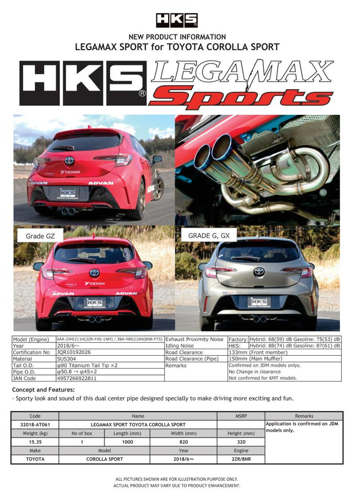 HKS LEGAMAX Sports 2018 Toyota Corolla Sport 2ZR/8NR - Bull Strap