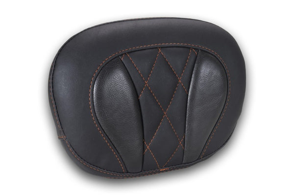 Mustang Deluxe Diamond Touring Sissy Bar Pad Black w/Mandarin Orange Thread - Bull Strap