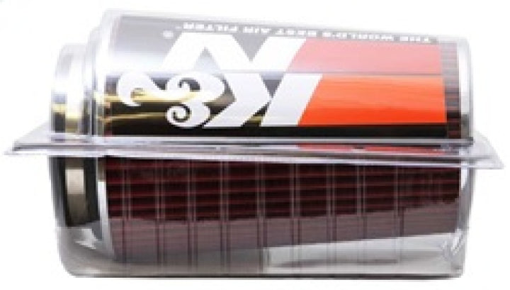 K&N Universal Air Filter Chrome Round Tapered Red - 4in Flange ID x 1.125in Flange Length x 9.5in H - Bull Strap