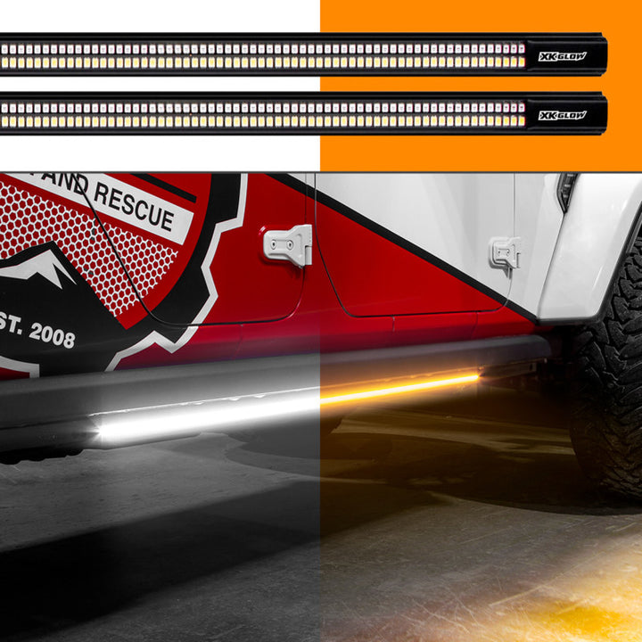 XK Glow Jeep & Truck Running Board Light w/ Turn Signal 2x60in White + Amber - Bull Strap