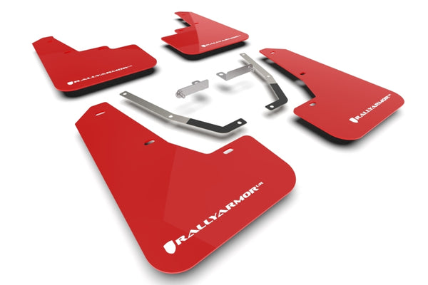 Rally Armor 24-25 Subaru Crosstrek Red UR Mud Flap White Logo - Bull Strap