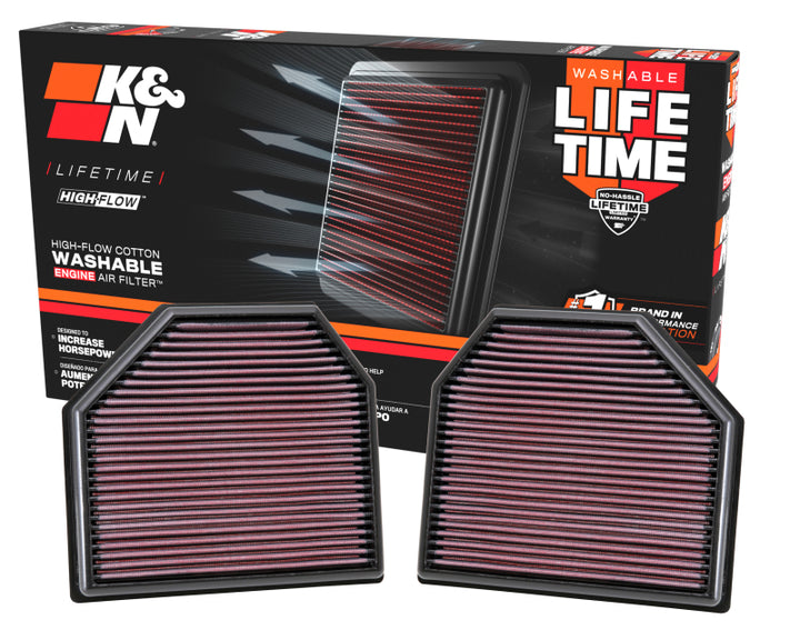 K&N Replacement Air Filter for 11-14 BMW M5/M6 4.4L V8 / 2015 M4/M3 3.0L I6  (2 per box) - Bull Strap
