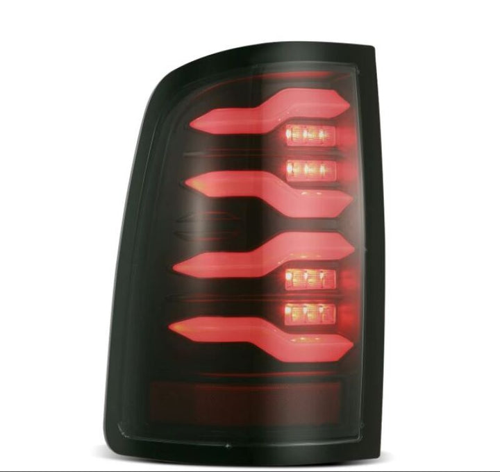 AlphaRex 09-18 Dodge Ram Luxx-Series LED Tail Lights Alpha-Black w/ Activation Light & Seq. Signal - Bull Strap